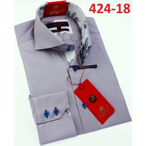 Axxess Silver Grey Cotton Modern Fit Dress Shirt With Button Cuff 424-18